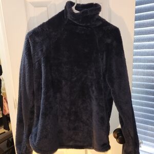 Navy blue faux fur turtleneck sweater